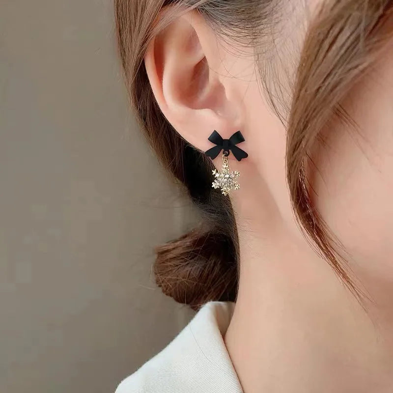 Festive Red Bow Drop Earrings
