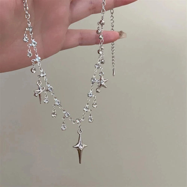 Urban Crystal Tassel Clavicle Necklace
