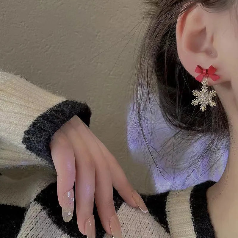 Festive Red Bow Drop Earrings