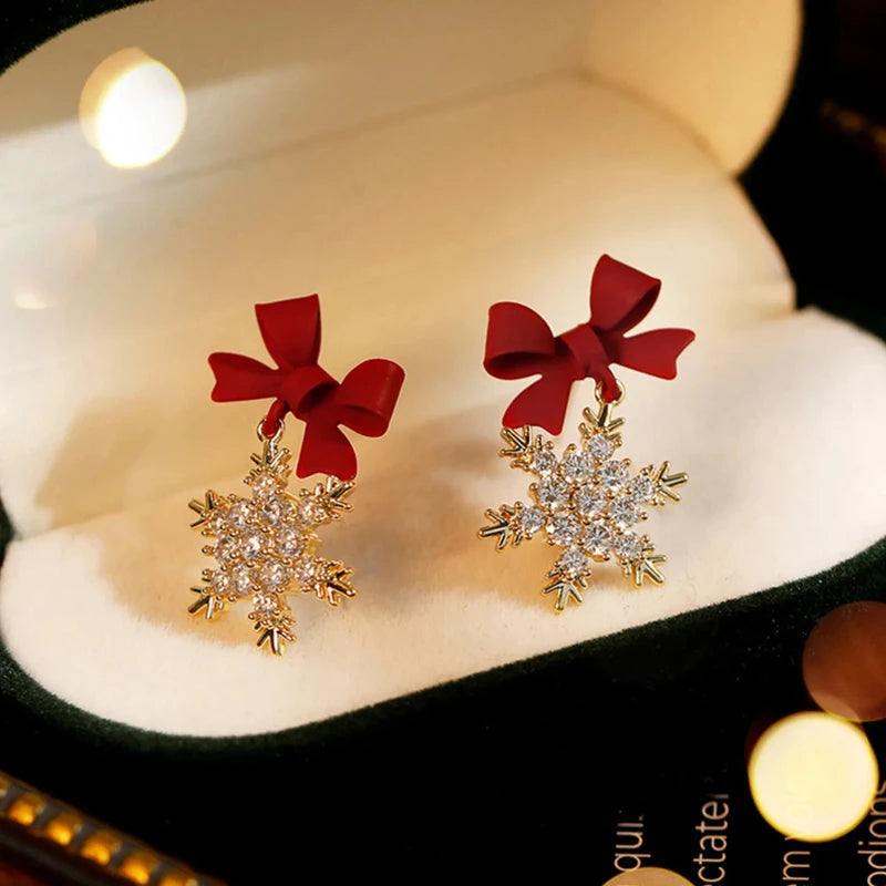 Festive Red Bow Drop Earrings
